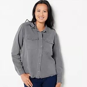 Side Stitch Charcoal Button-Up Shacket